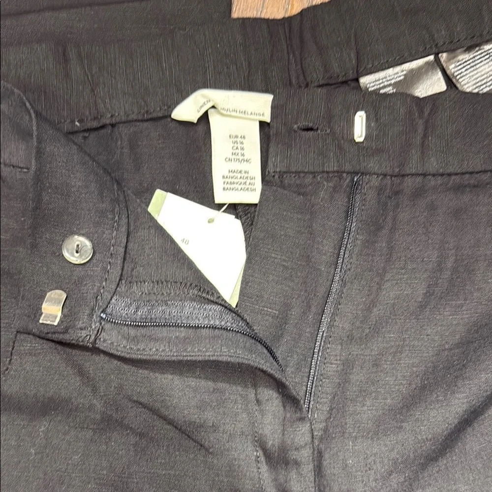 H&M Linen Blend Black Wide Leg Pants